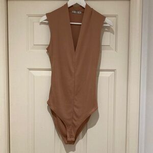 Zara -  TAN V-neck plunge neckline Bodysuit